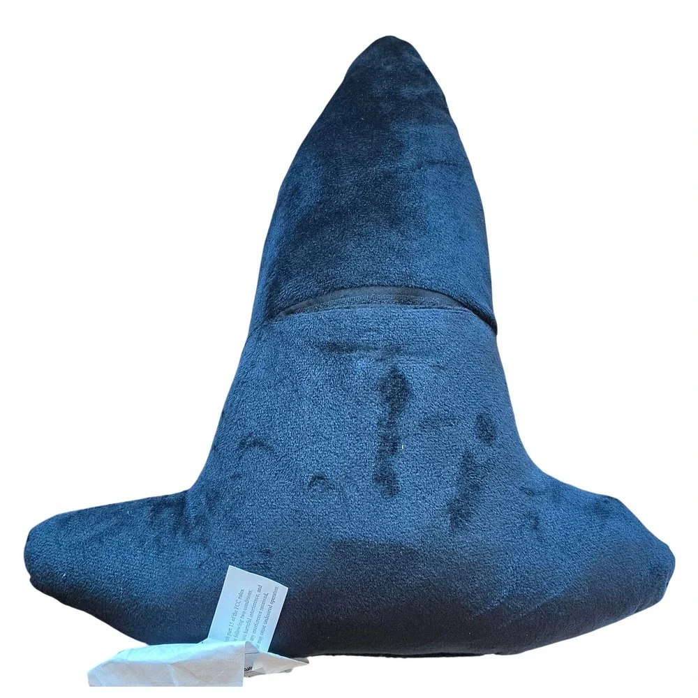 Witch Hat Plush Pillow I Put A Spell On You Navy Blue Halloween Decor Moon Stars